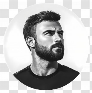 Chris Evans - Black And White Hero Portrait With Beard Transparent PNG
