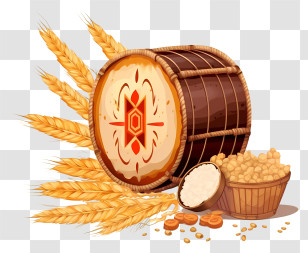 Wooden Barrel - Harvest Barrel With Wheat And Grains Transparent PNG