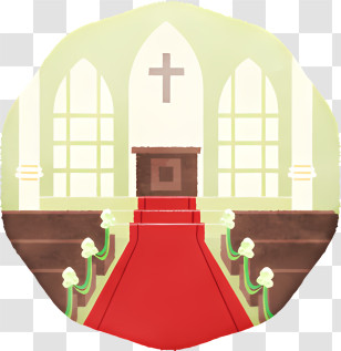 Cartoon - Church Interior With Red Carpet And Cross Transparent PNG