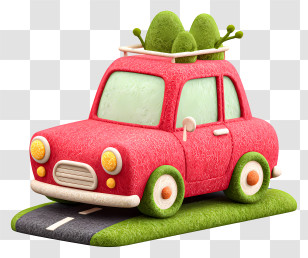 Car On The Road - Red Toy Car On Grass Road Transparent PNG