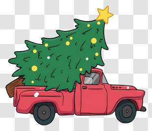 Truck Hauling Christmas Tree - Red Truck Carrying Christmas Tree Transparent PNG