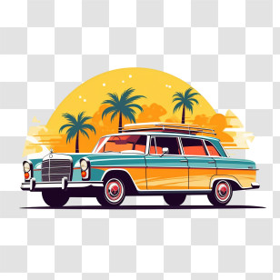 Retro Car
 - Retro Car Illustration With Sunset Backdrop Transparent PNG
