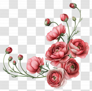Ranunculus Art - Beautiful Pink Floral Arrangement Transparent PNG
