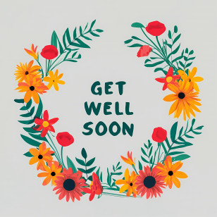 Get Well Soon - Cheerful Floral Wreath Get Well Soon Card Transparent PNG