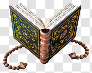 Holy Book Of Koran And Pray Beads - Open Quran With Prayer Beads Transparent PNG
