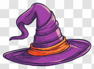 Halloween Cap - Purple Witch Hat With Orange Band Transparent PNG