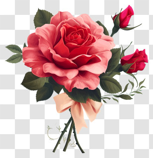 Valentine Rose Illustrate - Elegant Red Rose Bouquet With Bow Transparent PNG