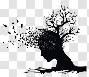 Mental Health - Silhouette Of Tree Head With Birds Transparent PNG