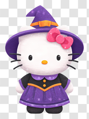 Hello Kitty In Witch Outfit - Cute Cat Witch In Purple Dress Transparent PNG