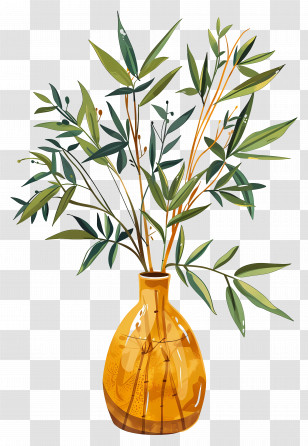 Bamboo In Vase - Yellow Vase With Green Leaves For Decoration Transparent PNG