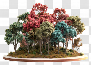 3d Forest - Colorful Trees In A Miniature Forest Transparent PNG