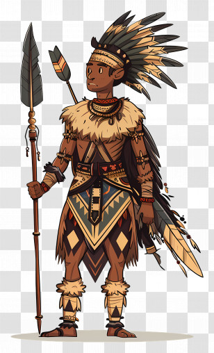 Tribal Warrior - Tribal Warrior With Spear And Traditional Attire Transparent PNG