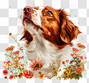 Dog Enjoys Nature - Dog Surrounded By Colorful Flowers Transparent PNG