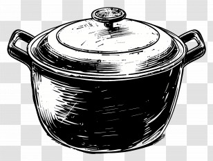 Baking Pot - Black Ink Cooking Pot Sketch Transparent PNG