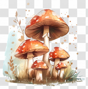 Mushrooms - Orange Mushrooms Illustration In Watercolor Style Transparent PNG