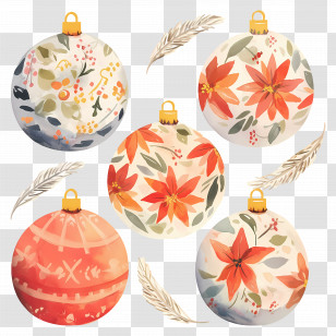 Christmas Ornament Ball - Decorative Christmas Baubles With Floral Patterns Transparent PNG