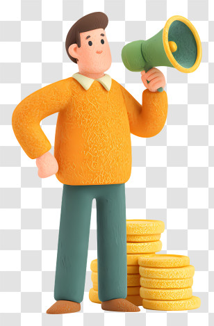 Man Holding Megaphone - Announcer With Megaphone And Coins Transparent PNG