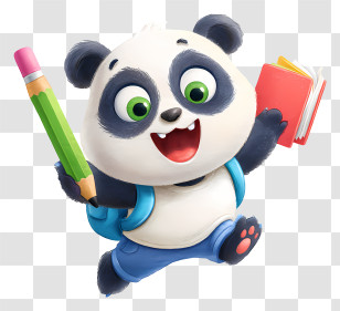 Cheerful Panda Ready For School - Happy School Panda Mascot Transparent PNG