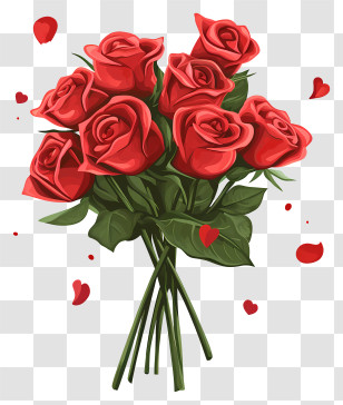 Flower Delivery - Red Rose Bouquet With Falling Petals Transparent PNG