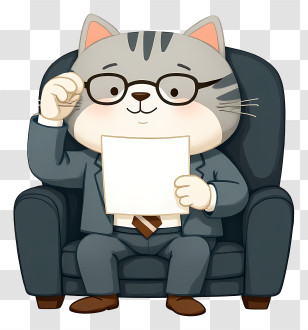 Chubby Cat Boss - Business Cat Reading Document Transparent PNG
