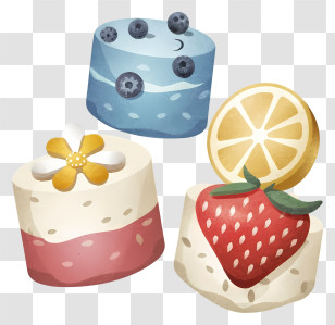 Desserts - Cute Fruit-Topped Desserts Transparent PNG