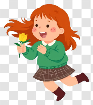 Little Girl Holding Roses - Happy Girl Running With A Yellow Flower Transparent PNG