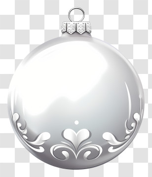 Silver Christmas Ornament - Silver Christmas Bauble With Elegant Floral Design Transparent PNG