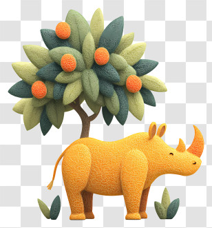 Rhinoceros At Zoo - Textured Rhino With Tree Illustration Transparent PNG