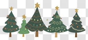 Christmas Trees - Decorated Christmas Trees In Festive Style Transparent PNG