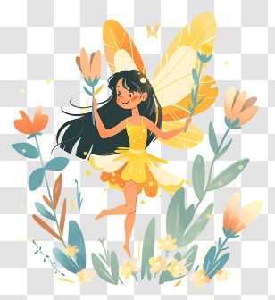 Flower Fairy - Yellow Fairy With Flowers And Wings Transparent PNG