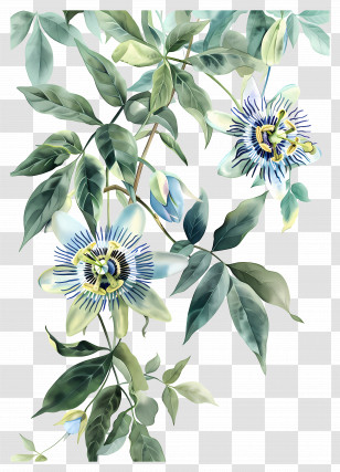 Vintage Flowers - Passionflower Vine Botanical Illustration Transparent PNG