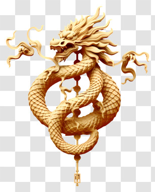 Dragon - Golden Dragon Sculpture Transparent PNG