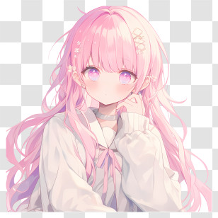 Anime Girl Cute - Pink-haired Anime Girl With Long Hair Transparent PNG
