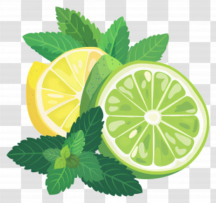 Green Lemon - Lime, Lemon, And Mint Illustration Transparent PNG