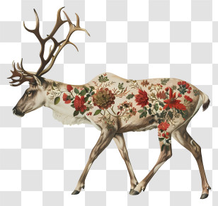 Reindeer - Deer With Floral Pattern Transparent PNG
