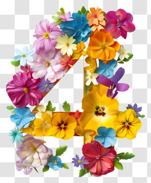 Number 4 Flowers - Number 4 With Colorful Flowers And Greenery Transparent PNG