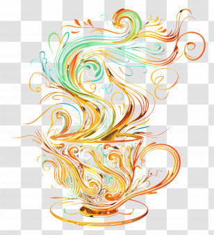Line Art - Artistic Tea Cup With Swirling Steam Transparent PNG