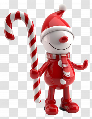 Christmas Stick Figure - Red Christmas Character With Candy Cane Transparent PNG