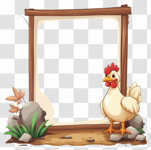 Empty Photo Frame - Cartoon Chicken Illustration With Natural Frame Transparent PNG