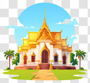 Thai Temple - Golden Temple In A Sunny Cartoon Style Transparent PNG