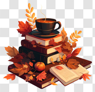 Still Life Of Fall - Autumn Books And Leaves With Coffee Transparent PNG