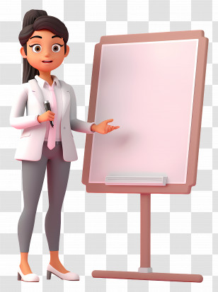 Cartoon Teacher - Animated Businesswoman Explaining On Flip Board Transparent PNG