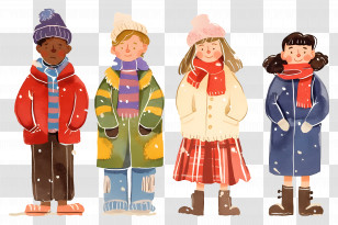 Cartoon People - Children In Winter Fashion Illustration Transparent PNG