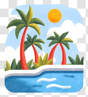 Pool Party Icon - Tropical Palm Trees By The Pool Transparent PNG