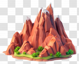 Cartoon Mountain - Low Poly Red Mountain With Snow Caps Transparent PNG