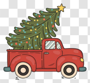 Christmas Tree - Red Truck Carrying A Christmas Tree Transparent PNG