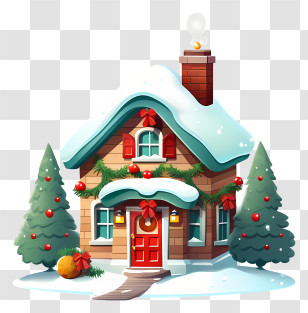 Winter Scene - Snow-Covered Festive Christmas House Transparent PNG