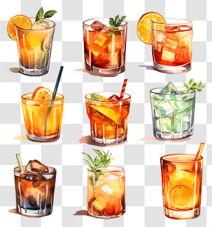 Cocktails - Watercolor Cocktail Drinks Set Transparent PNG