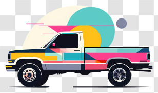 Pickup Truck - Colorful Pickup Truck Illustration With Geometric Design Transparent PNG