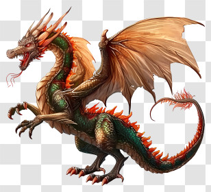 Psd 3d Dragon - Realistic Green And Orange Fantasy Dragon Transparent PNG